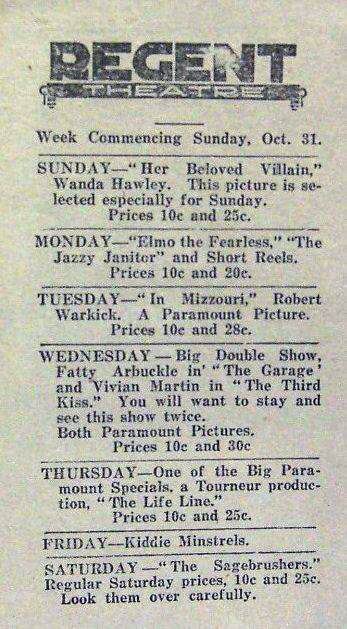 Regent Theater - 1920 Ad From Paul (newer photo)